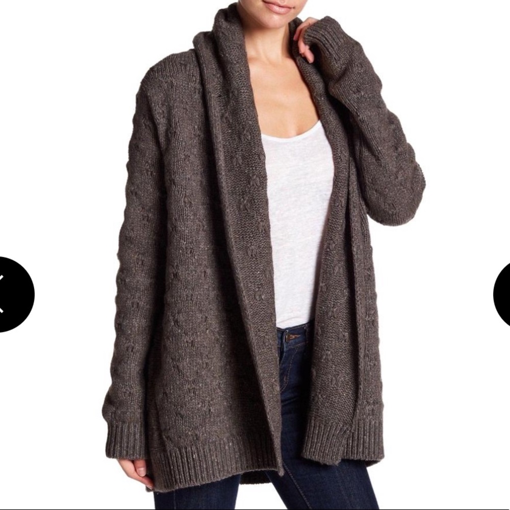 Vince Yak Wool Tuck Stitch Shawl Collar Cable Knit Cardigan Small